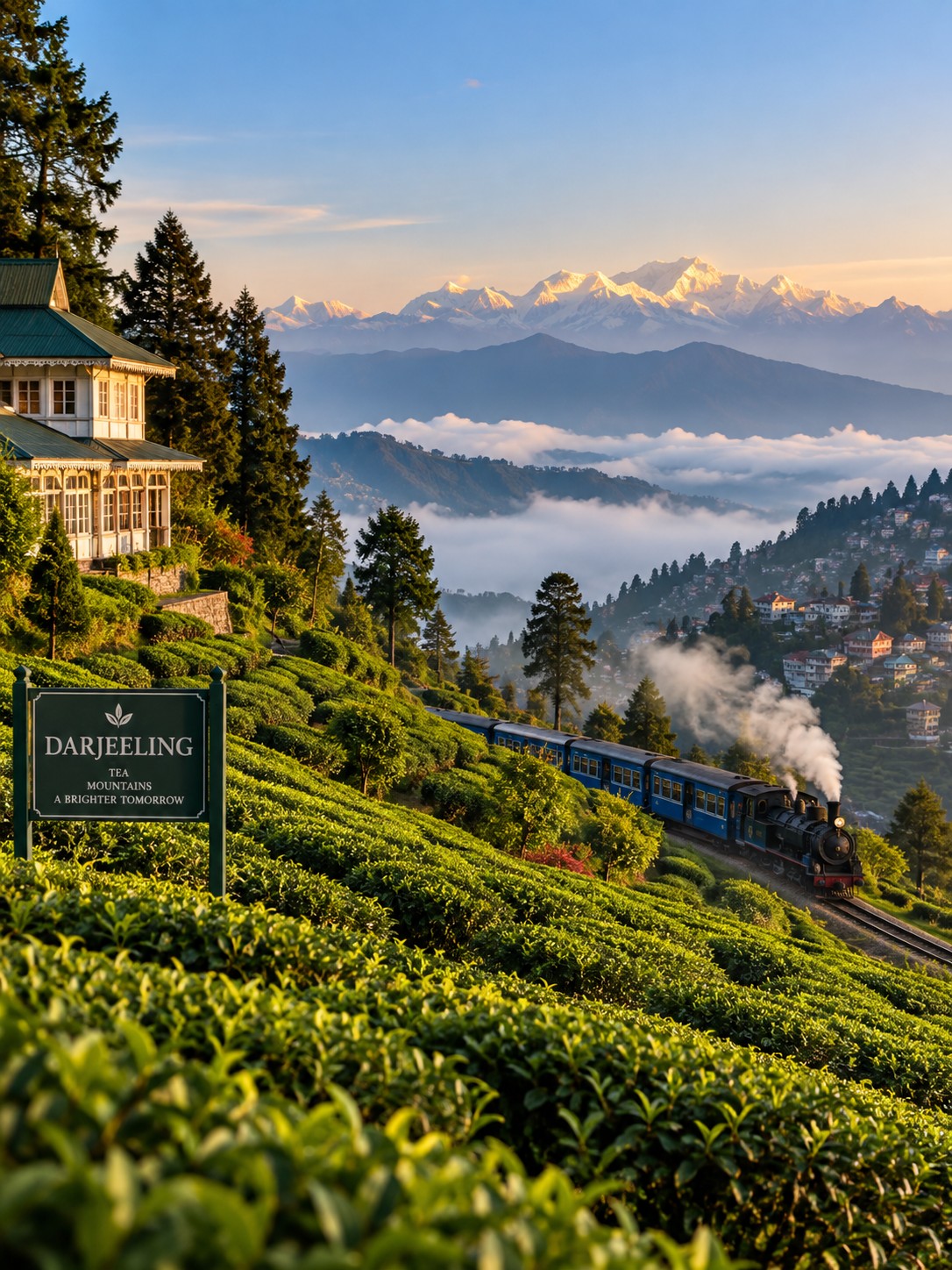 Darjeeling tea gardens with the toy train