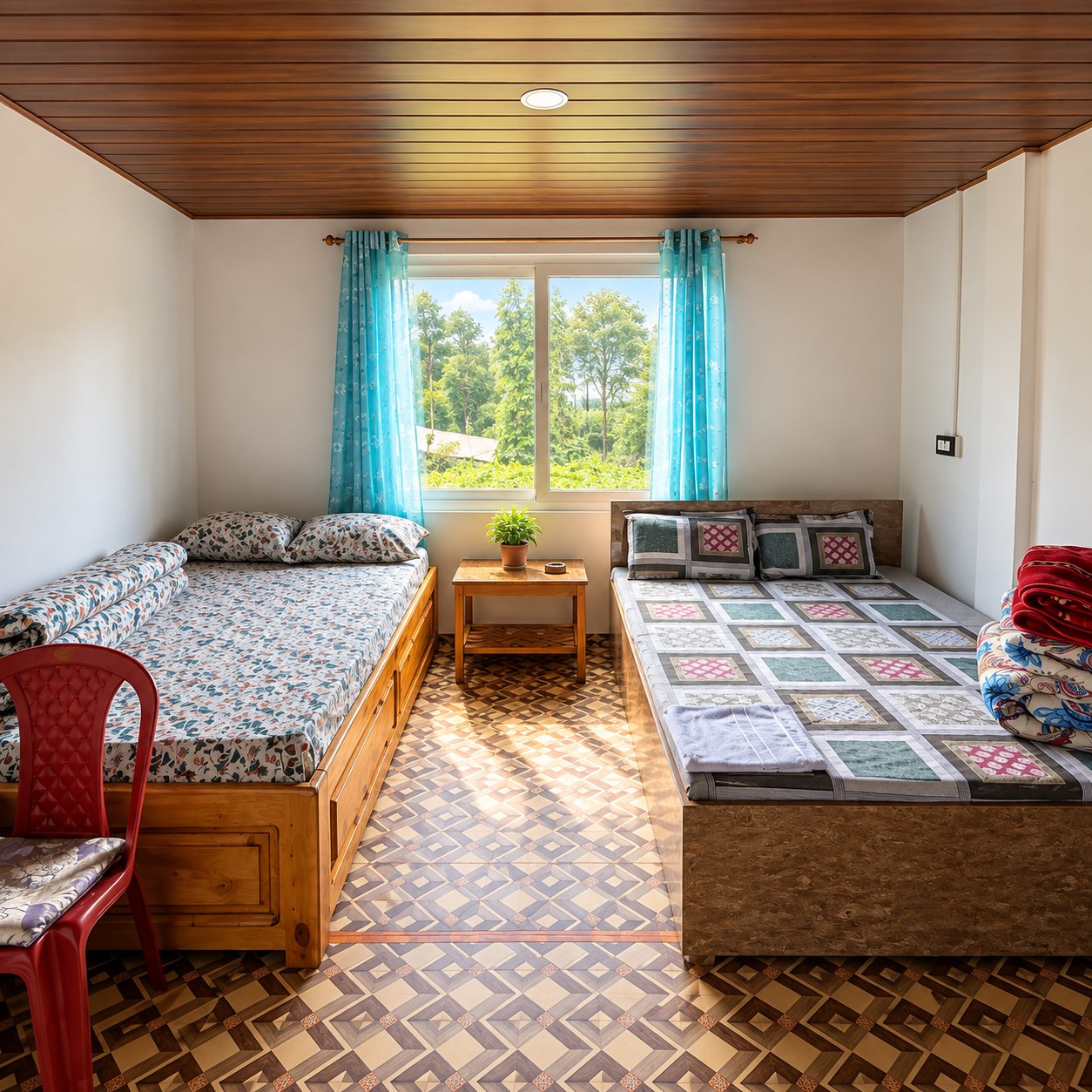 Wood-paneled bedroom